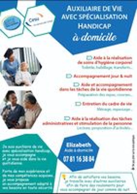   Auxiliaire de vie avec spécialisation handicap à domicile  