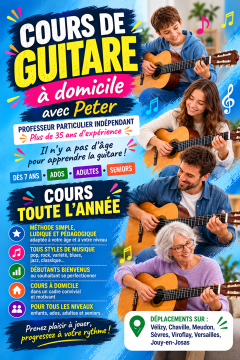 Peter, PROFESSEUR DE GUITARE
COURS &Agrave; DOMICILE d&egrave;s 7 ans 0 78140 Vélizy-villacoublay