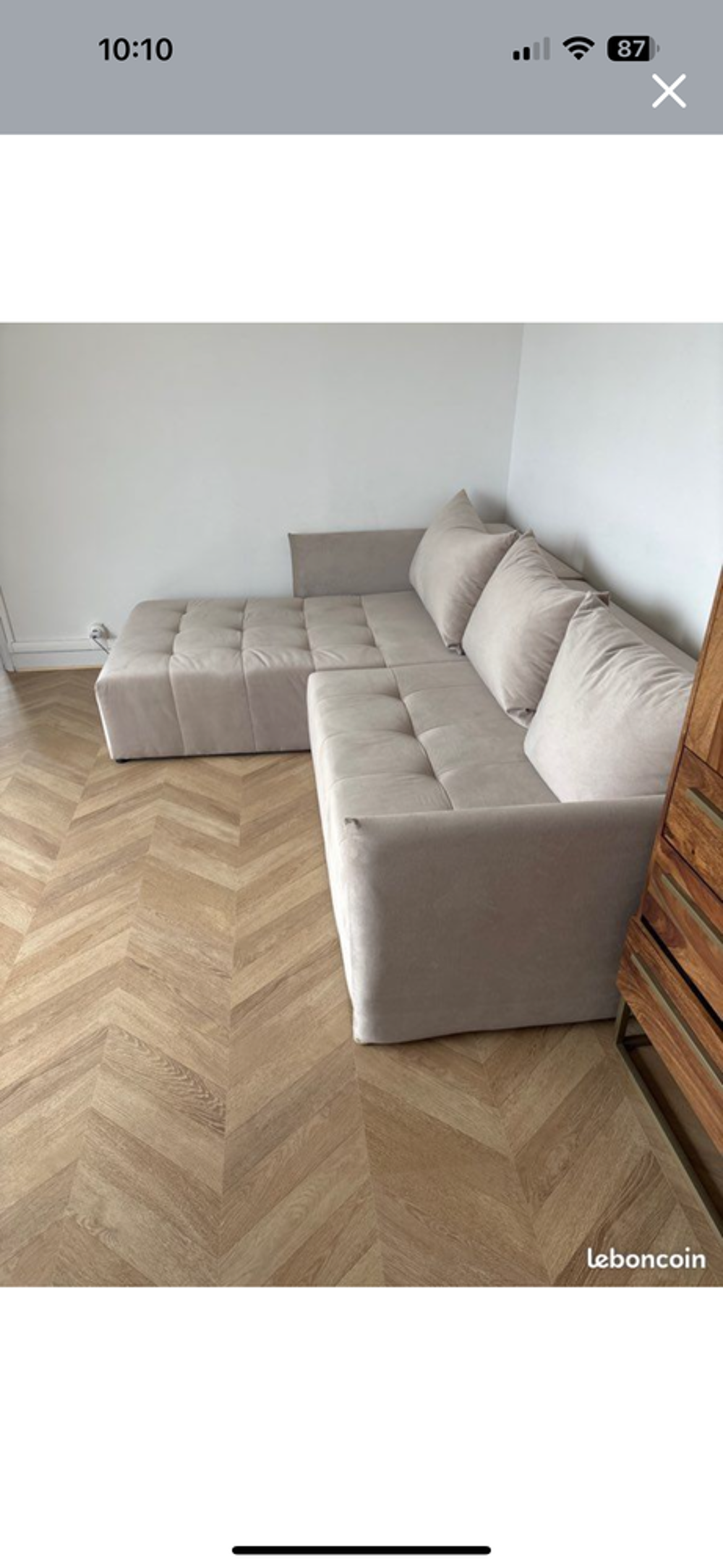Canap&eacute; d'angle en velours taupe convertible et r&eacute;versible Meubles