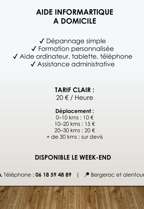 Je propose mes services et mon assistance informatique 0 24100 Bergerac
