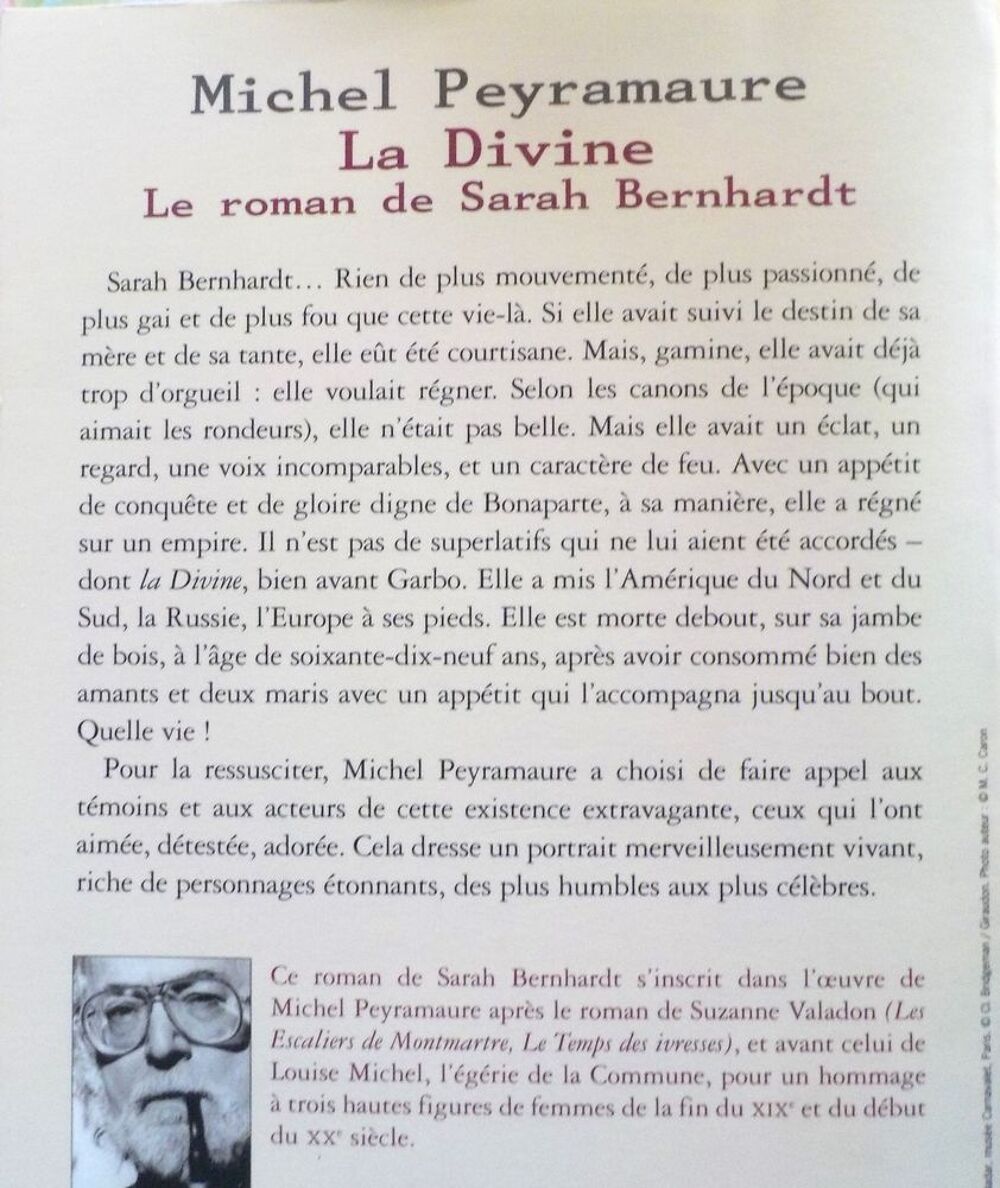 LA DIVINE Le roman de Sarah Bernhardt de Michel PEYRAMAURE Livres et BD