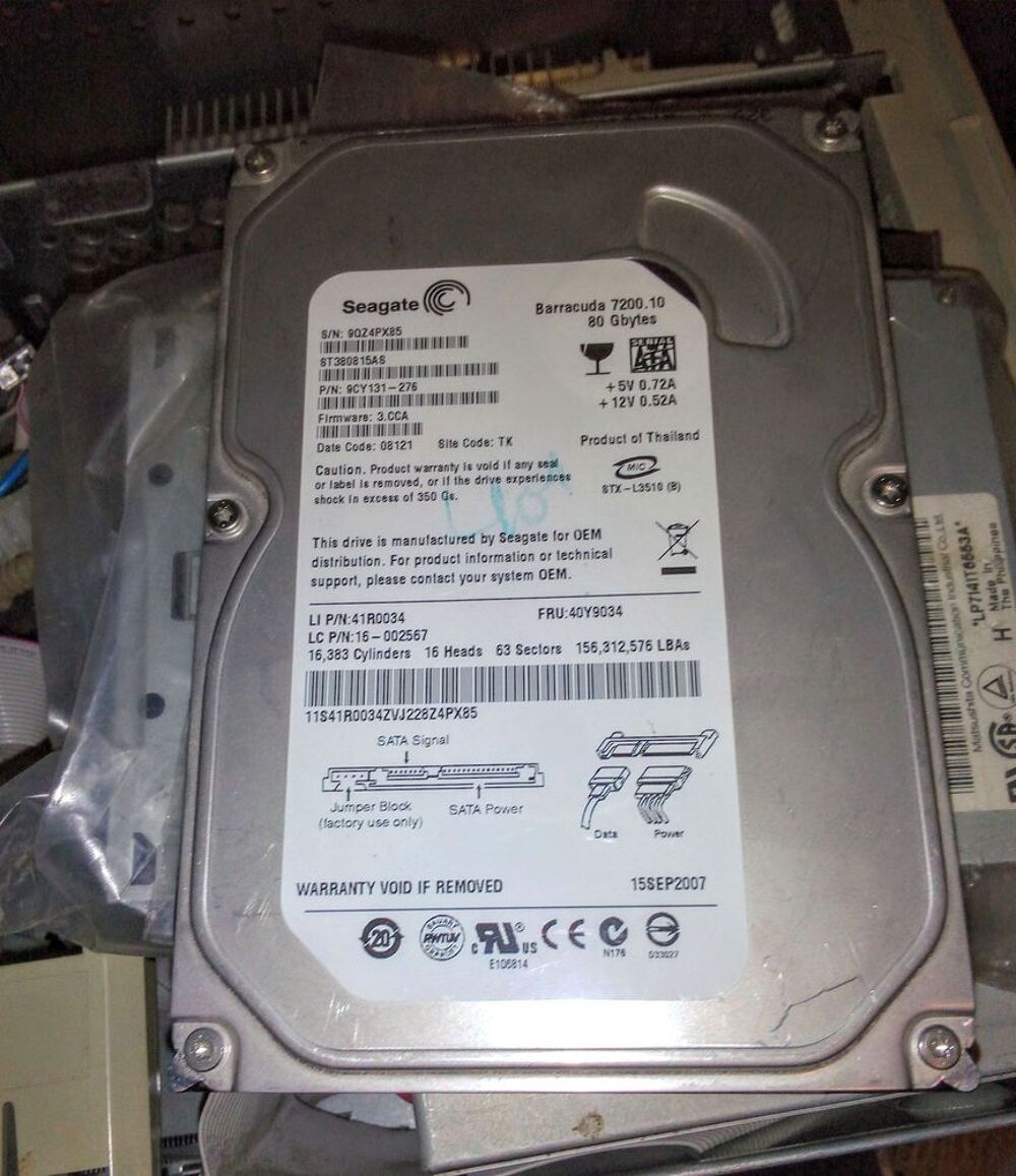 Disque dur sata 80G0 fonctionnel Matériel informatique