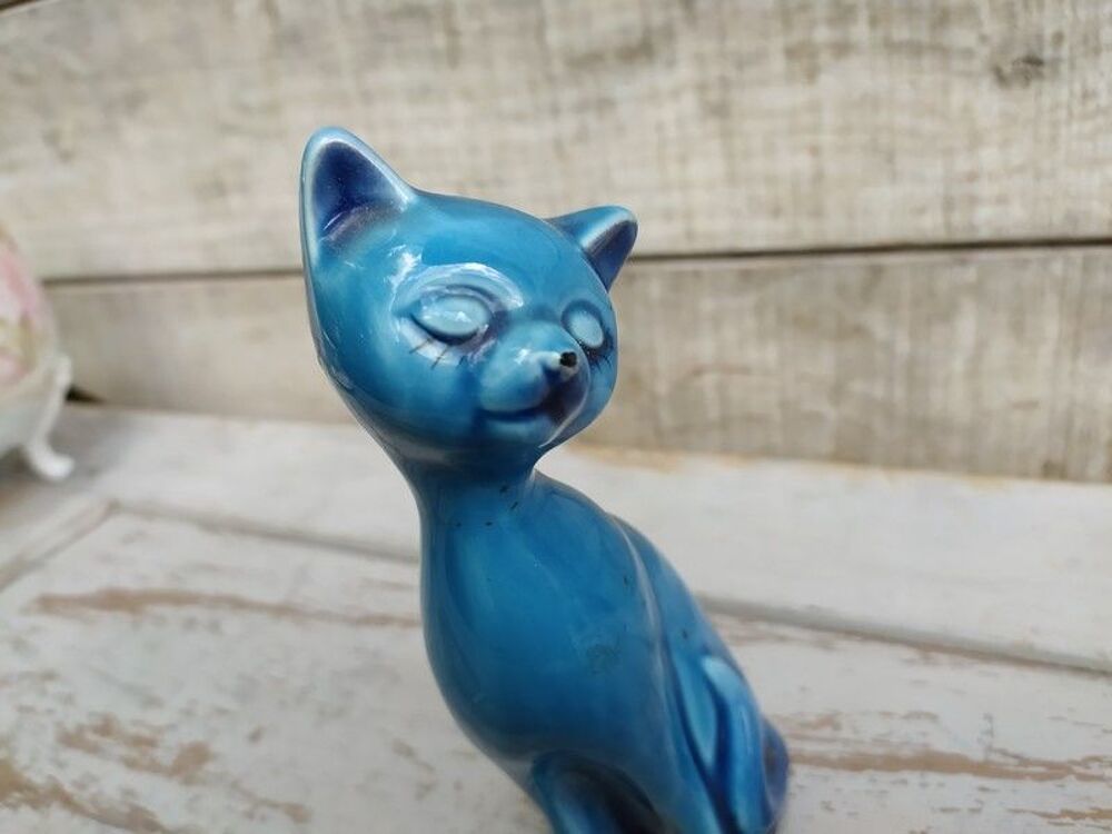 Statue Chat Porcelaine &Eacute;mail Turquoise Décoration