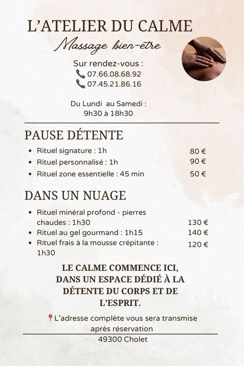  Massage bien-&ecirc;tre relaxation &agrave; Cholet 0 49300 Cholet