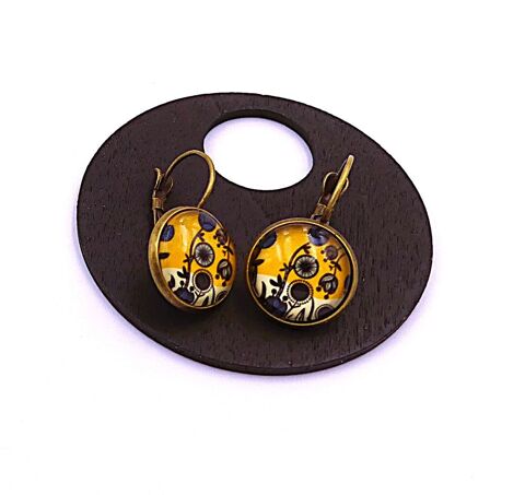 Boucles d'oreilles cabochons en verre, métal bronze Viroflay (78)