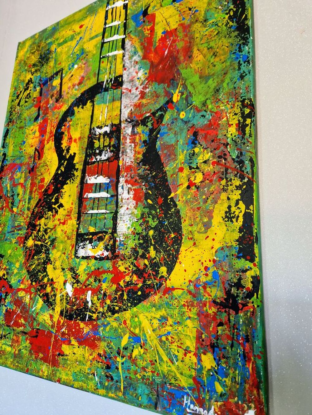 Tableau art abstrait guitariste g&eacute;om&eacute;trique moderne Décoration