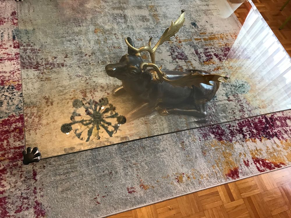 TABLE BASSE BOIS POLYCHROME PLATEAU VERRE Meubles