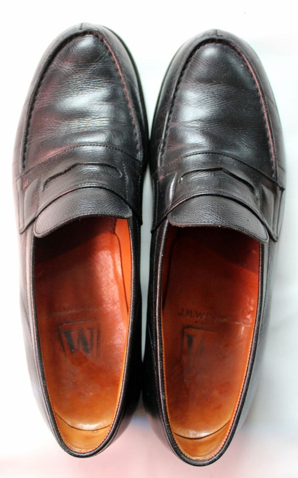 Mocassins 180 cuir veau grain&eacute; caviar J.M.WESTON T. 71/2 B 
Chaussures