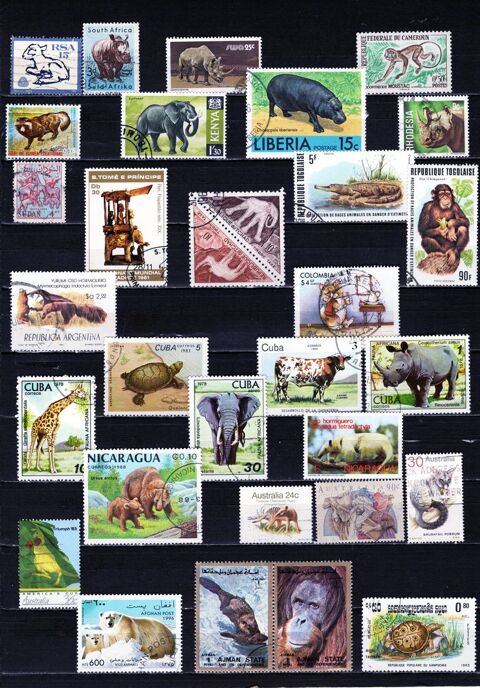 lot de 53 timbres du MONDE avec des ANIMAUX 2 Les glisottes-et-Chalaures (33)