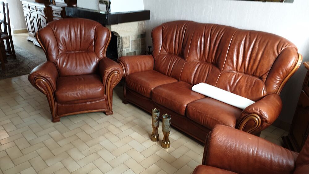 Canape cuir avec 2 fauteuils Meubles