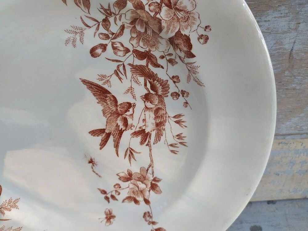 Assiette Terre de Fer Fa&iuml;ence Longwy D&eacute;cor Mignon Oiseaux 
