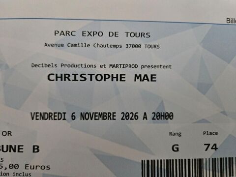 2 billets concert Christophe Mae le 6 novembre à Tours 90 Angers (49)