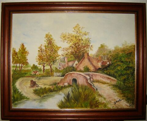 Ancien tableau peinture hameau signé jean maillard 105 Aromas (39)
