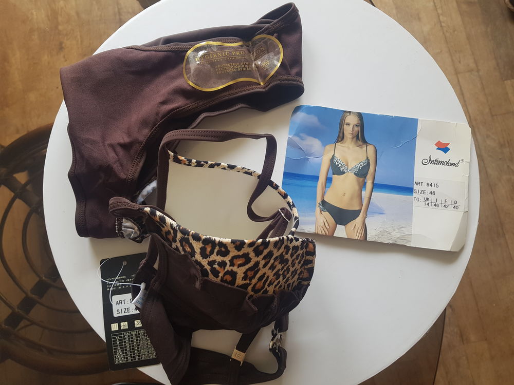 MAILLOT DE BAIN 2 PIECES T 46 _ NEUF _ MARRON &amp; IMPRIMES Vêtements
