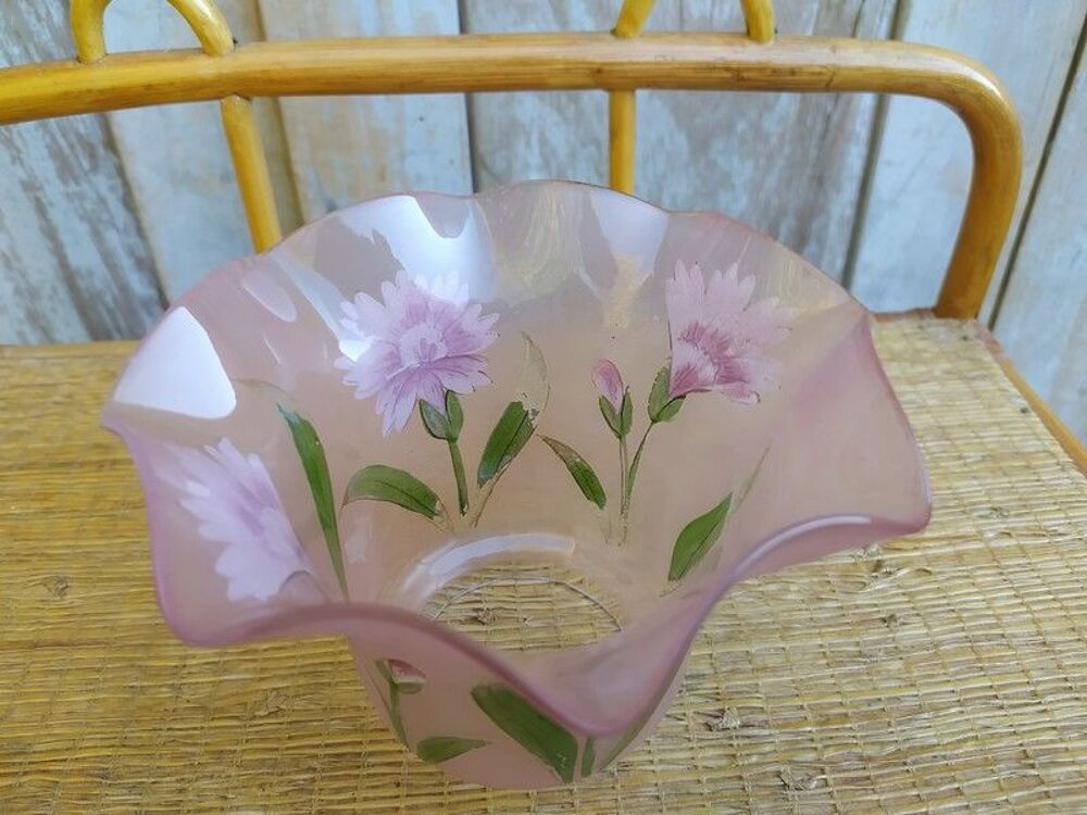 Tulipe Lampe &agrave; P&eacute;trole Verre &Eacute;maill&eacute; Rose D&eacute;cor de Fleurs Décoration