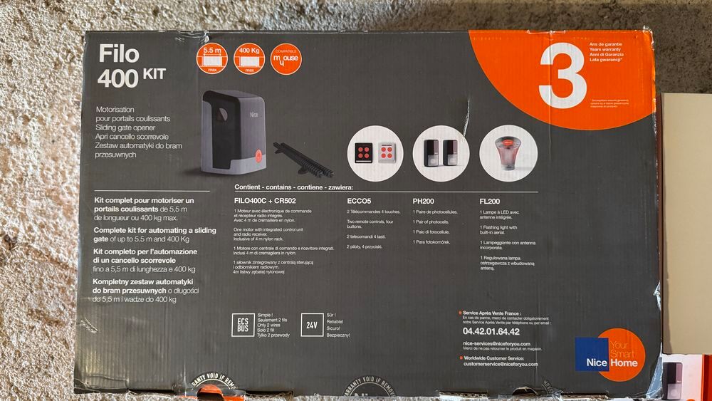 KIT MOTEUR POUR PORTAIL COULISSANT 5,50m NICE FILOHOME 400F Jardin