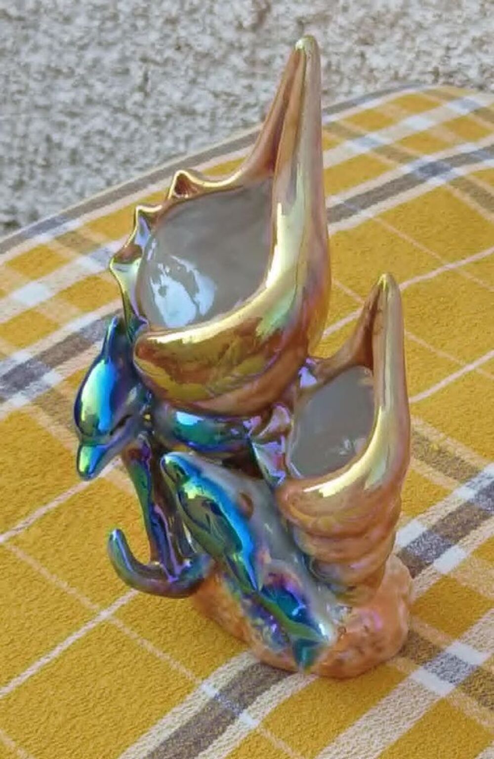 
Double Vase en Forme de Coquillages avec Dauphins H.14,5 cm Décoration