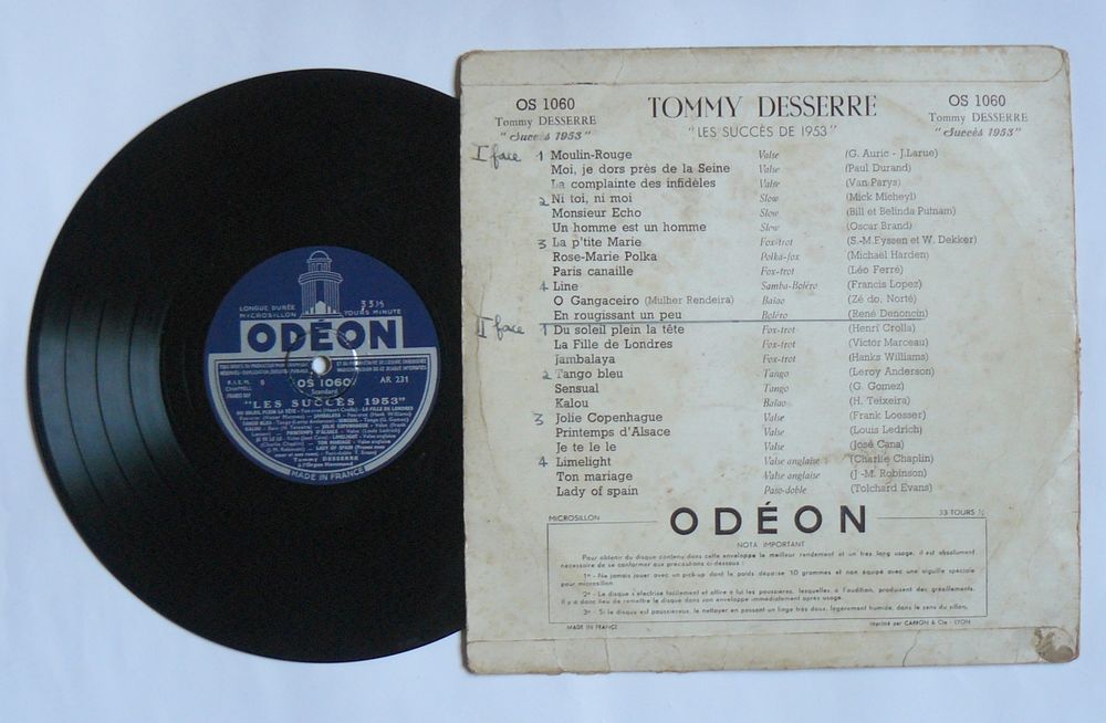 25cm Tommy DESSERRE : Les succ&egrave;s de 1953 - Od&eacute;on OS 1060 CD et vinyles