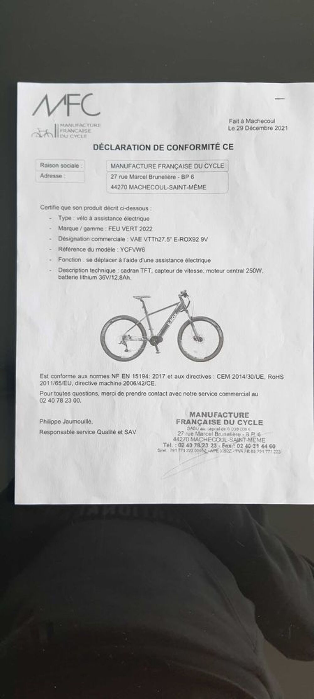 velo vtt electrique avec facture Vélos