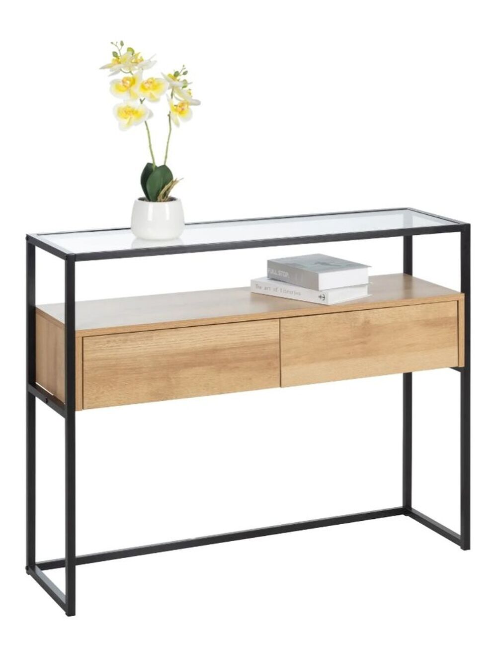 Console 2 tiroirs plateau verre Meubles