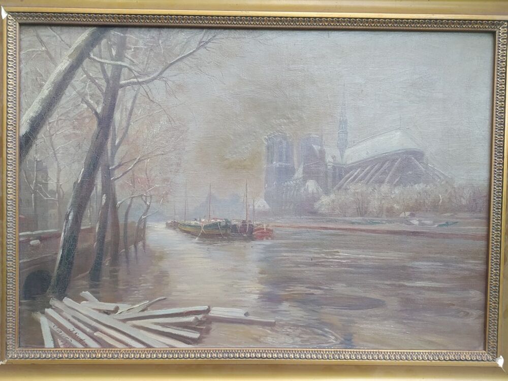 Ancien Tableau Paris Notre Dame Hiver 1910 Sign&eacute; J. Eudes 