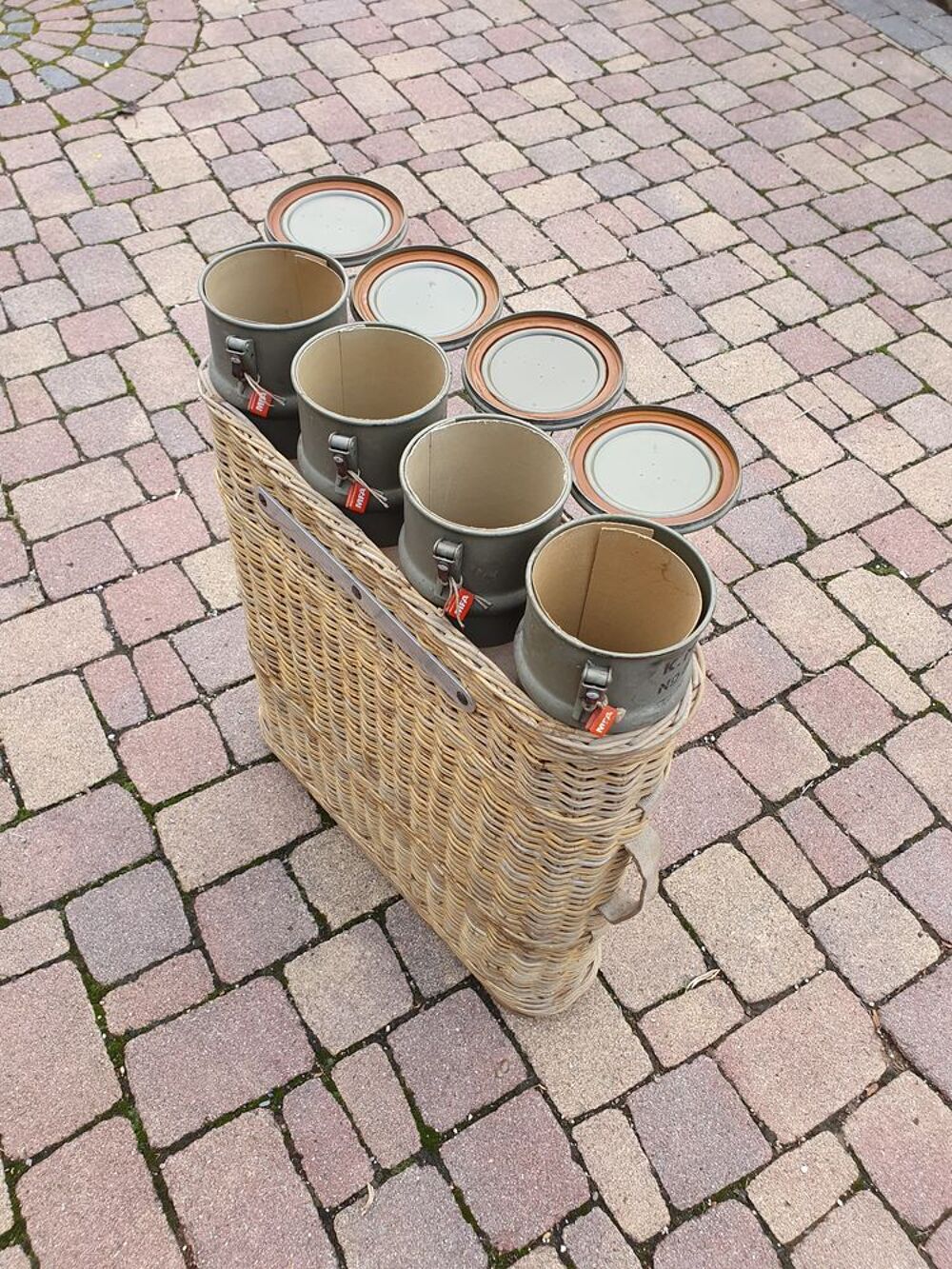 Panier en osier, porte obus, militaria, vintage 