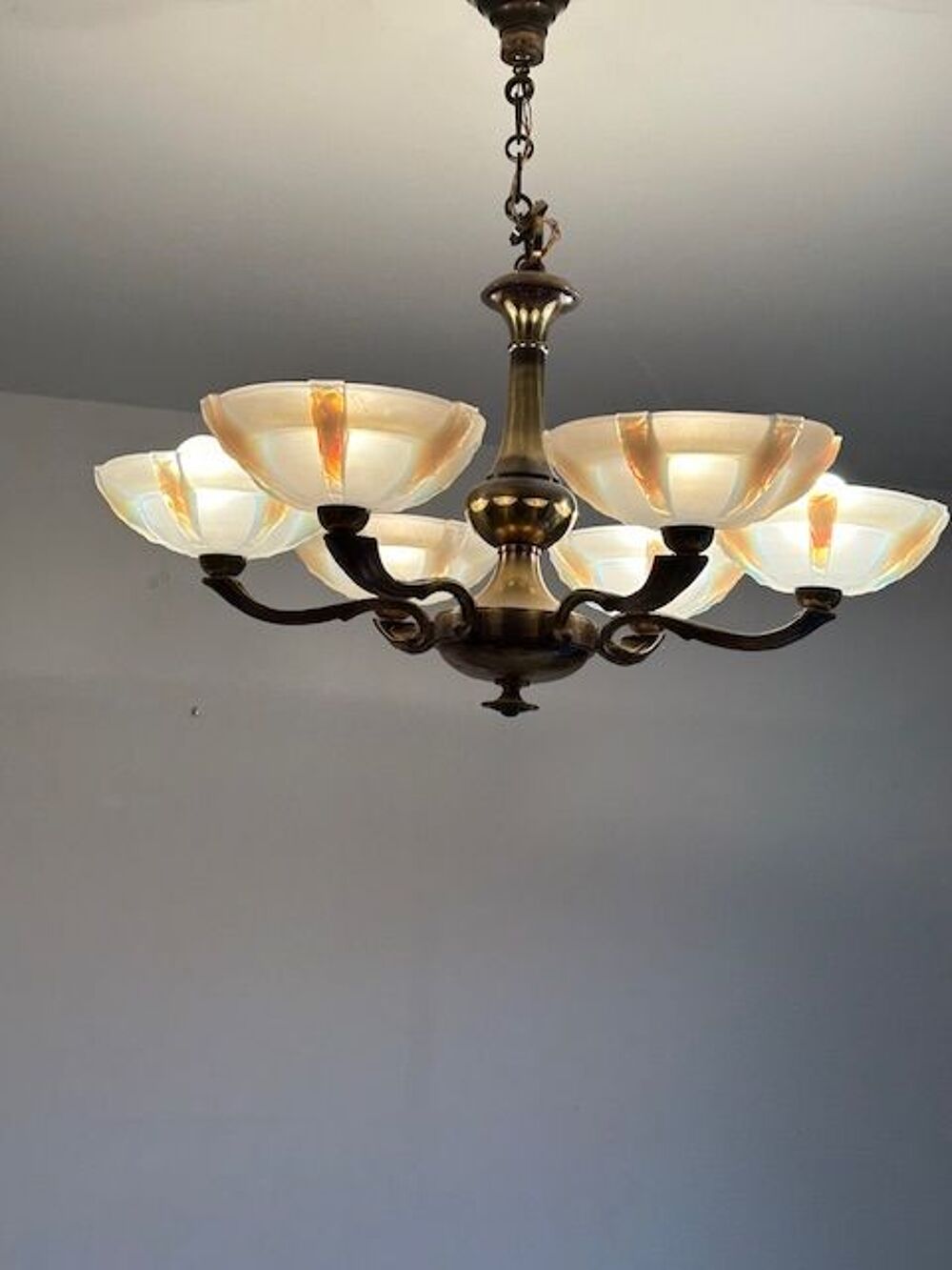  Lustre Vintage en BRONZE 1920 Authentique TBE g&eacute;n&eacute;ral 