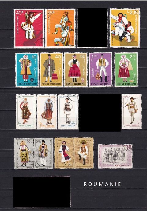 lot de 17 timbres de ROUMANIE sur les COSTUMES TRADITIONNELS 1 Les �glisottes-et-Chalaures (33)