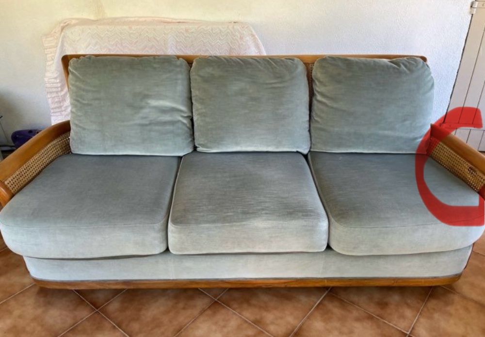 CANAP&Eacute; VINTAGE 3 PLACES CANNAGE ROCHE BOBOIS VELOURS AMANDE Meubles