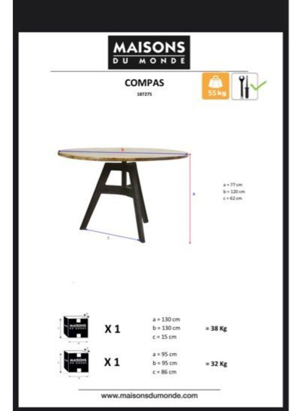 Table ronde plateau bois pieds acier Meubles