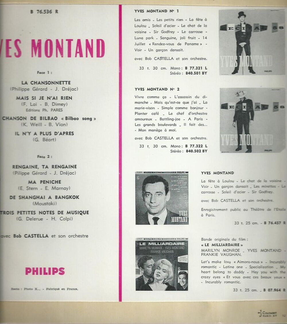 Vinyle 33T 25 cm Yves Montant CD et vinyles