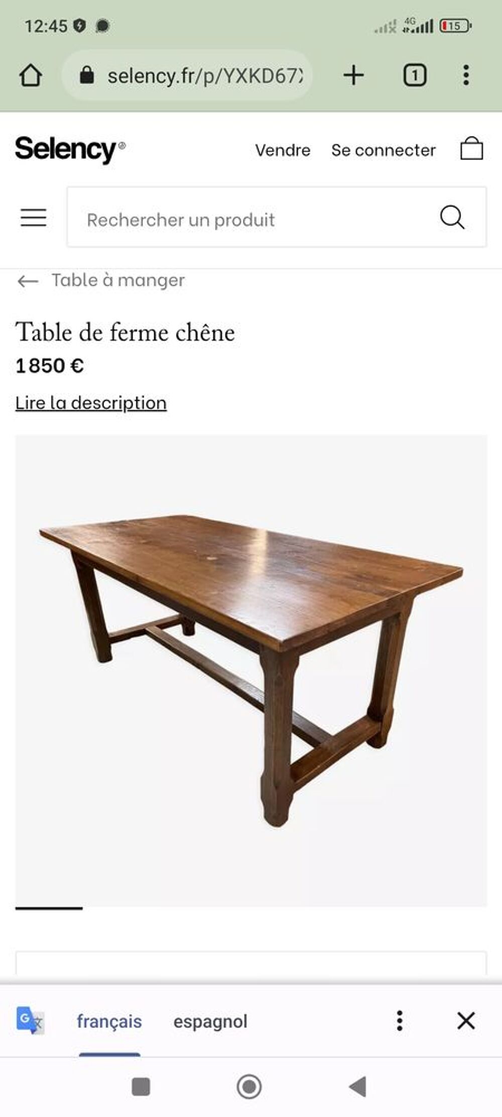 Table &agrave; manger en bois de ch&ecirc;ne massif Meubles