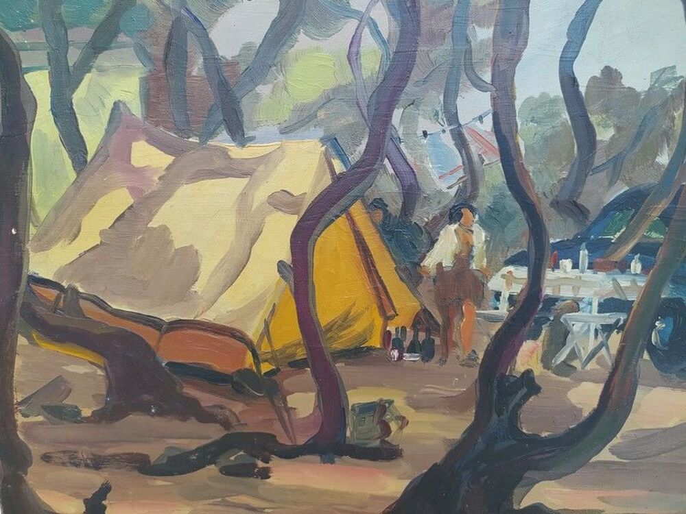 Tableau Paysage M&eacute;diterran&eacute;en Camping Sign&eacute; S.Chauvin 
