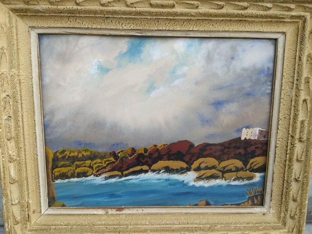 Tableau Marine Penmarch Rocher des Naufrag&eacute;s Sign&eacute; WM 