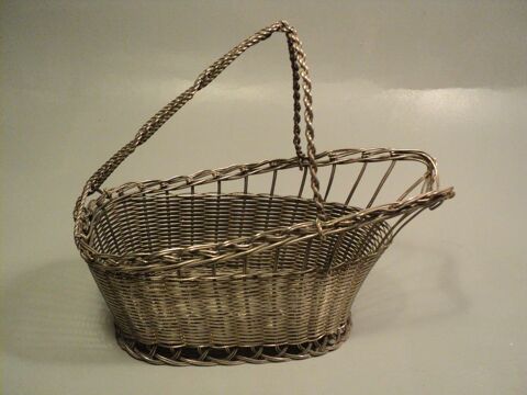 Ancien Panier Tressé Porte-Bouteille Vin Métal Argenté 25 Loches (37)