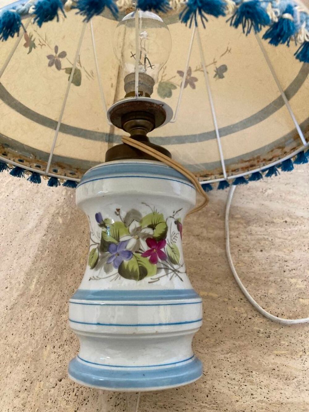 Bases de Lampes en C&eacute;ramique Florales Bleue et Rose Décoration