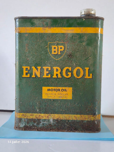 Ancien bidon d'huile automobile BP, Energol, 20 w 12 Aubusson (23)