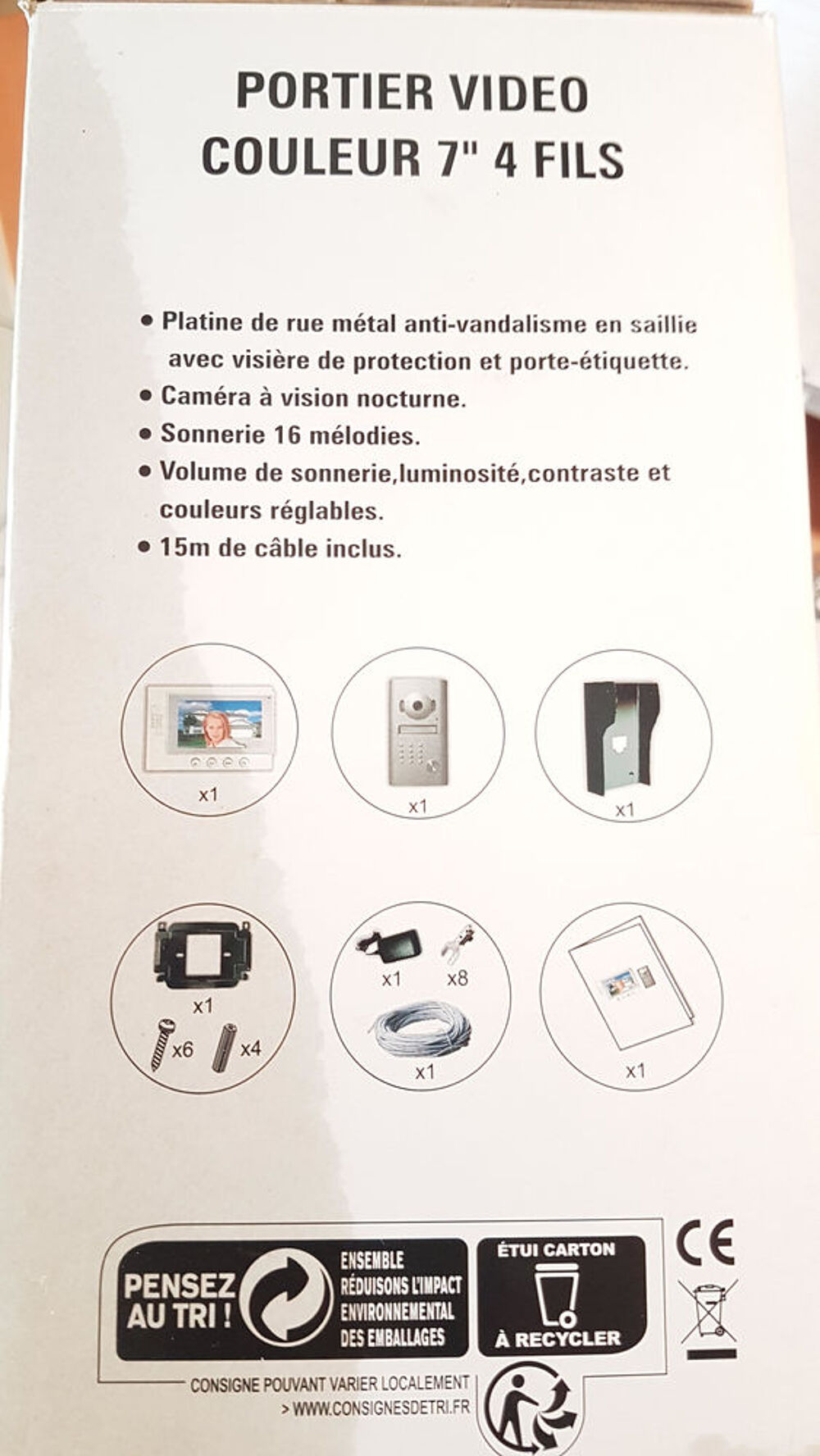 PORTIER VID&Eacute;O COULEUR 7"4 fils Photos/Video/TV