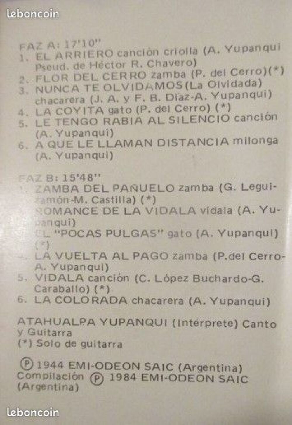 Cassette audio Atahualpa Yupanqui CD et vinyles