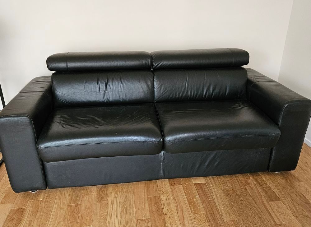 Canap&eacute; convertible en cuir noir Meubles