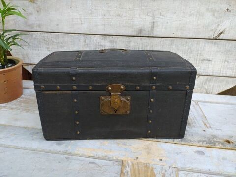 Ancien Petit Coffre Malle de Poupe Bois Tissus XIXme 130 Loches (37)