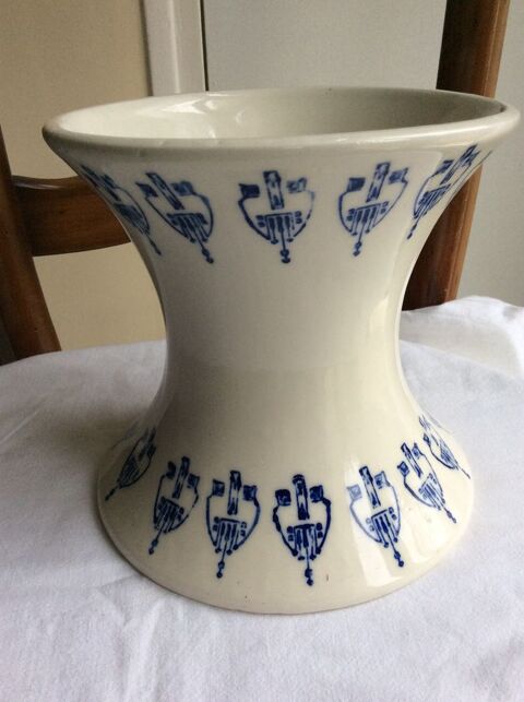 Vase diabolo ancien gr�s St Uze terre de fer blanc bleu 40 Gif-sur-Yvette (91)