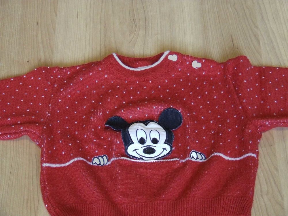 Pull Mickey, DISNEY, Rouge grenat, 18&nbsp;mois, TBE Vtements enfants