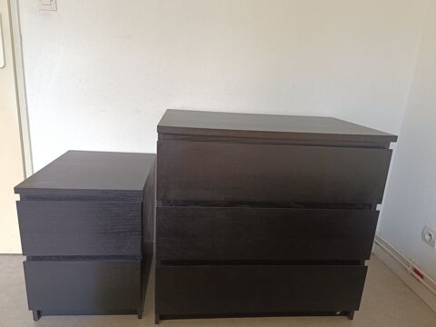 Commode 3 tiroirs et table de chevet noire Woippy (57)