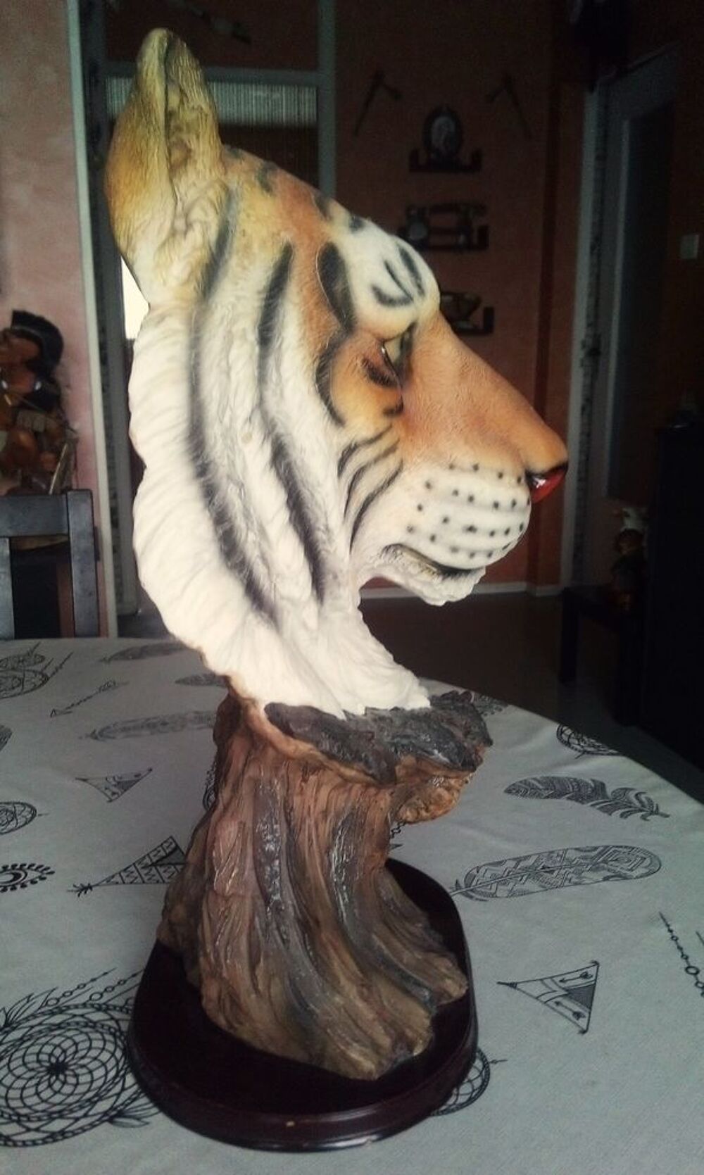 Exceptionnelle statue moulage t&ecirc;te de tigre r&eacute;sine 40 cm Décoration
