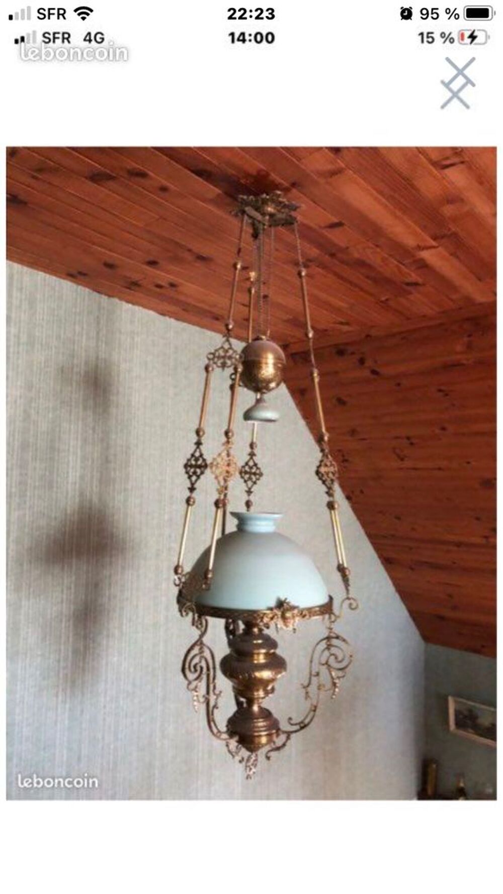 suspension opaline verte bronze et laiton Décoration