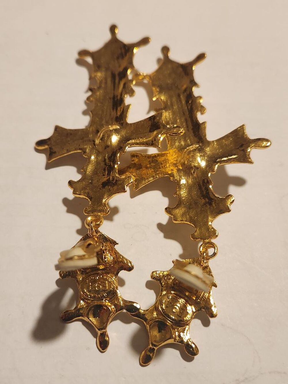 BO Clip croisillons email bleu + pendantes + perle C.LACROIX Bijoux et montres