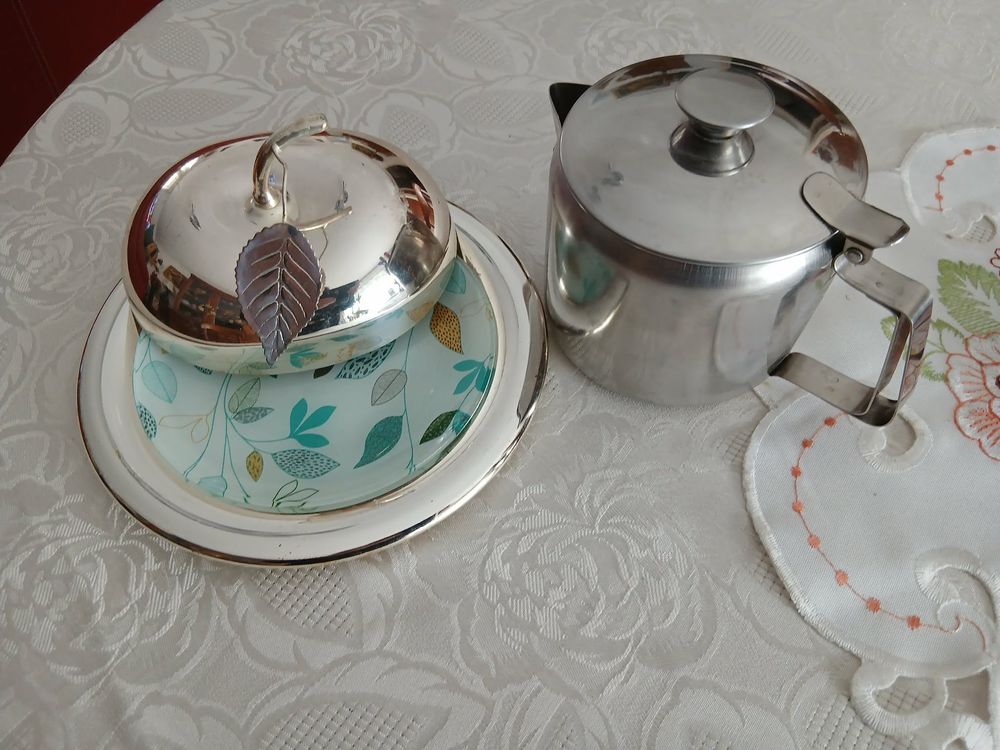  Service pomme argent&eacute; brillant pot inox ancien &agrave; th&eacute; N&deg;1464 Electroménager
