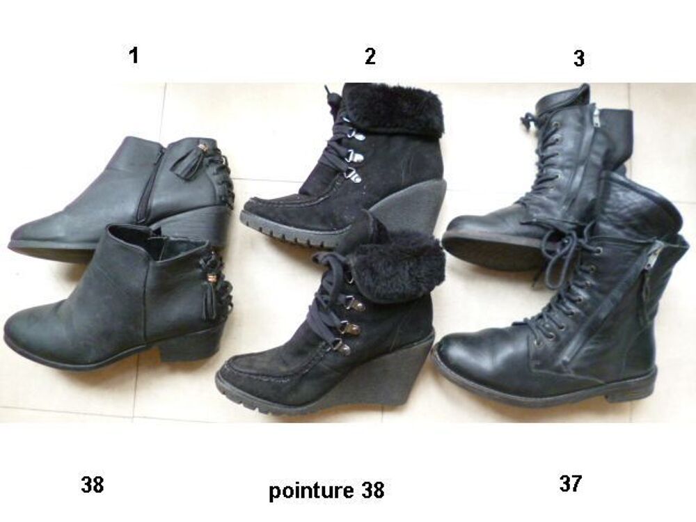 BOTTINES CUIR NOIR - 37 et 38 - zoe Chaussures