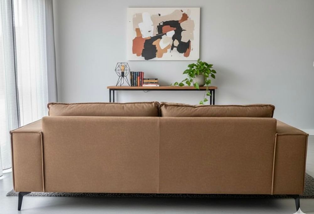 Canap&eacute; 3 places en su&eacute;dine marron effet vieilli - 210 x 90 cm - Bon &eacute;tat g&eacute;n&eacute;ral Meubles